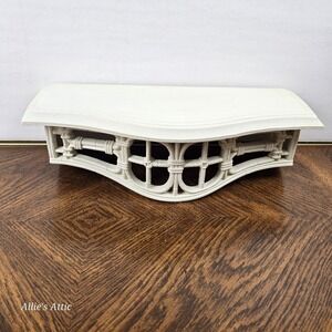 80s Homco Wall Shelf Faux Bamboo Wicker Rattan Off White Grannycore Vintage 15"